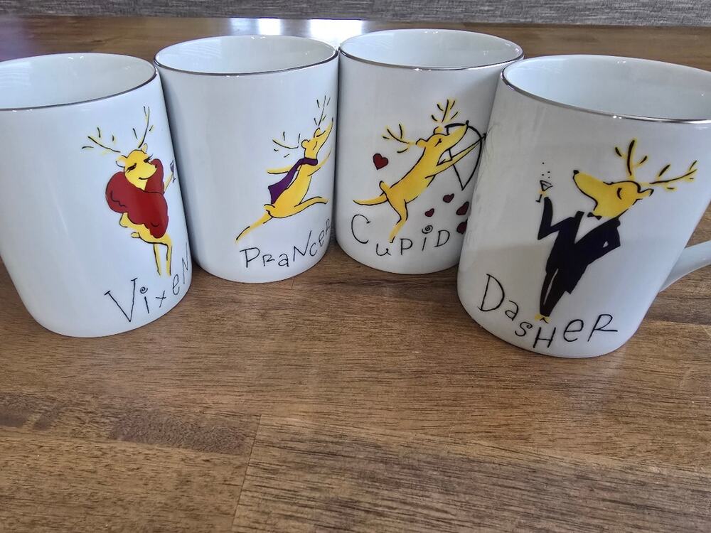 Pottery Barn Reindeer Mug White Christmas Holiday Coffee Cup NEW